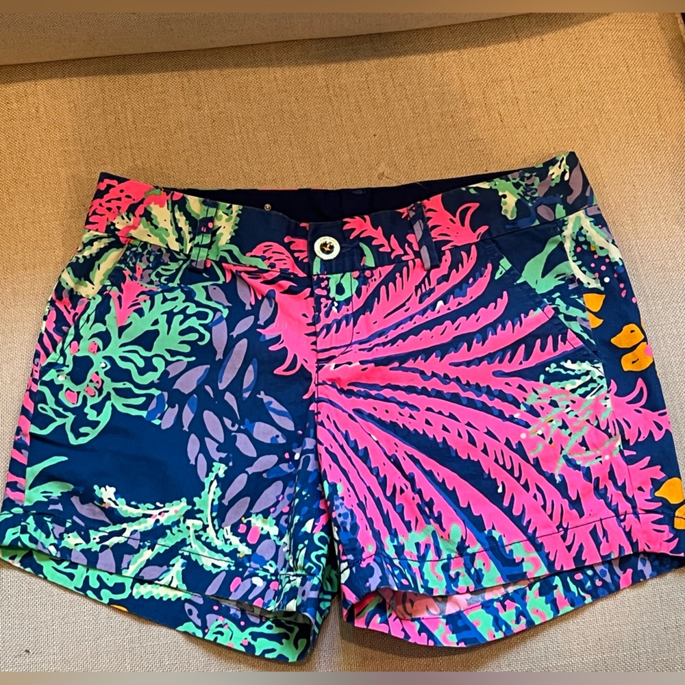 LILLY PULITZER CALLAHAN 5" INSEAM SHORTS POCKETS INDIGO ALL AGLOW Sz 4 - NWOT